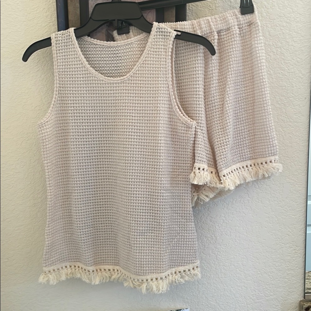 Women's Cream Waffle Knit Shorts